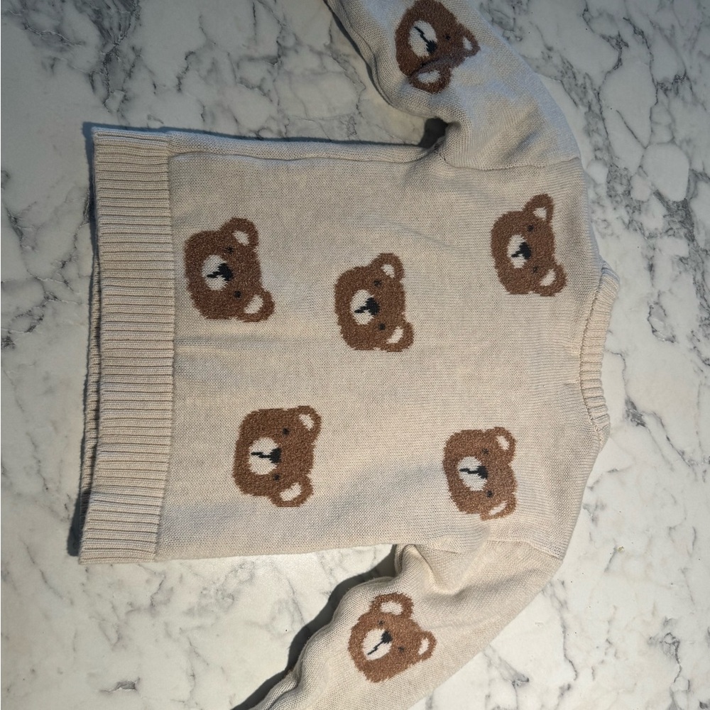 Matching boys bear sweaters and checked pants